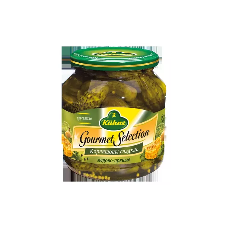 Купете Kuehne Корнишони Сладки с мед 530 гр. - FoodWineShop.bg